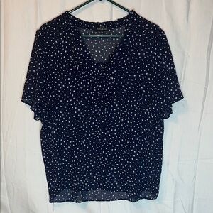 Pleione Navy Polka Dot Flutter Sleeve Blouse